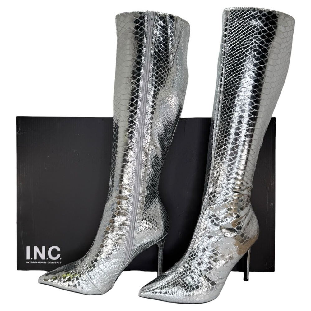 INC Rajel Silver Patent Leather Knee High Womens Boots Size 8M